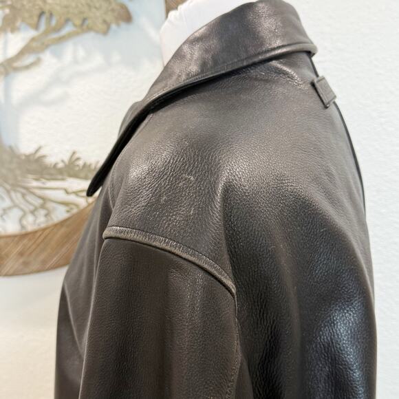 Vintage Eddie Bauer Leather Bomber Jacket Black Medium + Harley Davidson Pin - Picture 6 of 15